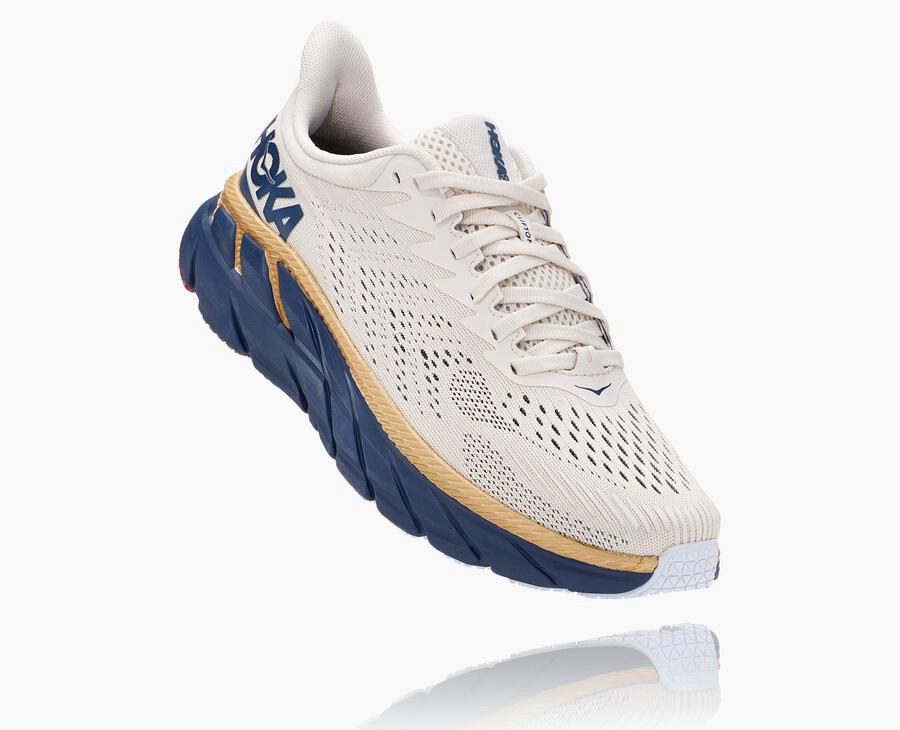 Hoka One One Løbesko Dame - Clifton 7 - Hvide/Blå - 096813TUA